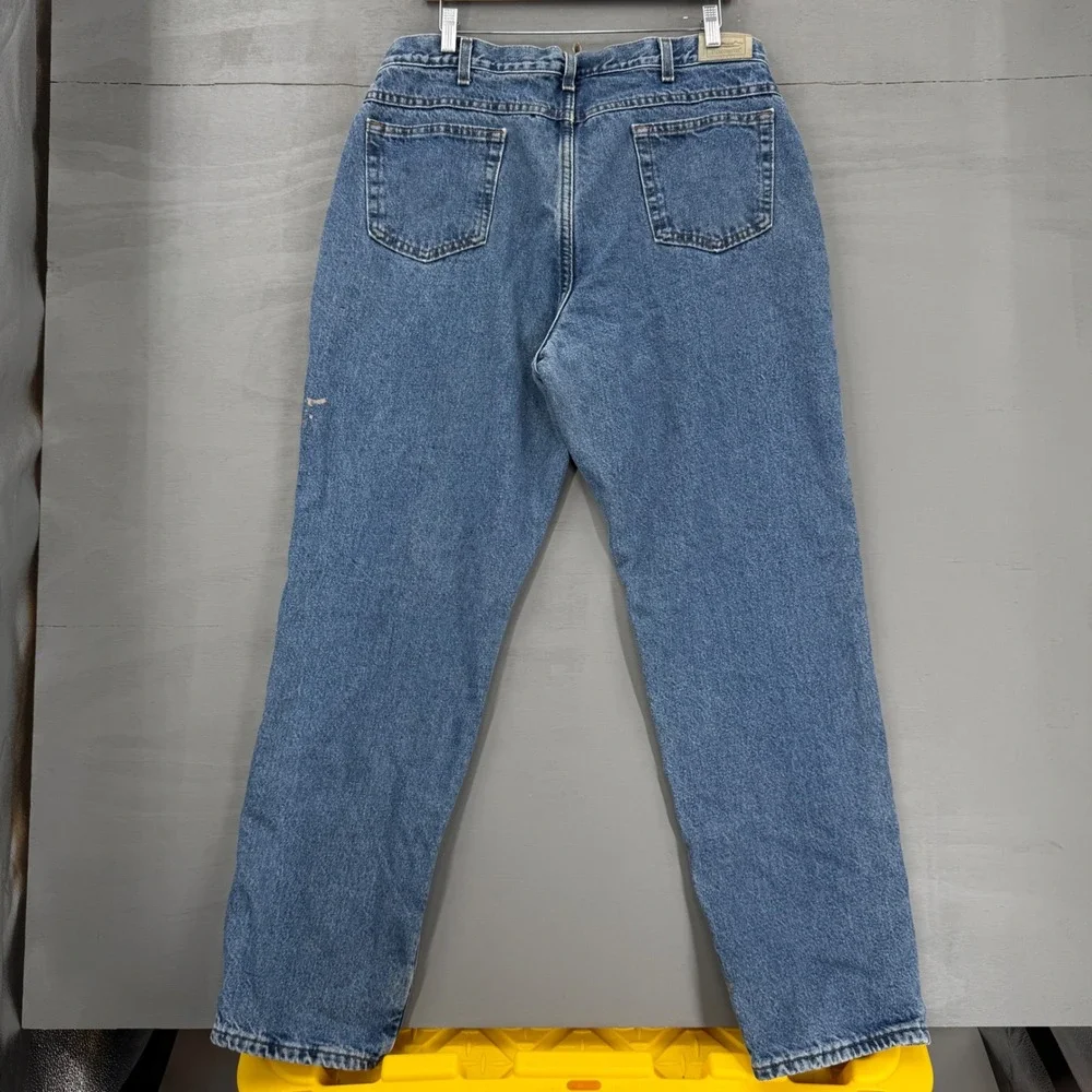 L.L.Bean Vintage Flannel Lined Jeans Blue‎ Plaid Straight Leg Denim 36 x 32